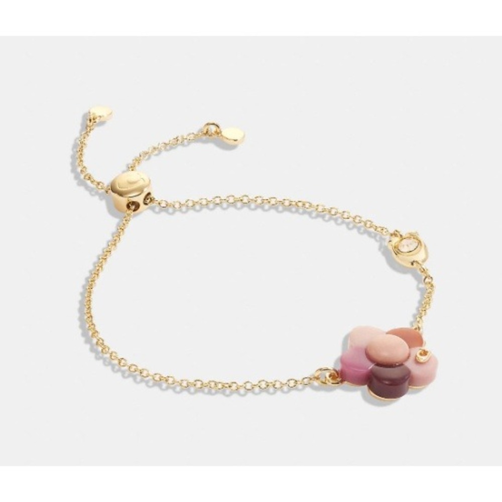Coach Flower Slider Bracelet‎ Womens OS Gold Pink Purple Multi Floral Adjustable